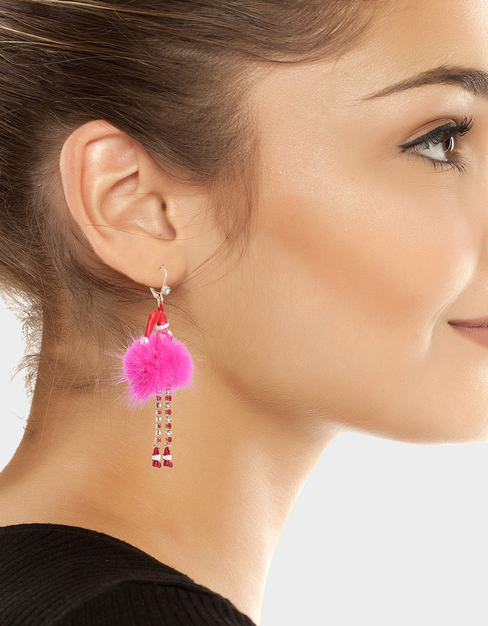 FLUFFY FLAMINGO DROP EARRINGS PINK - Image 3