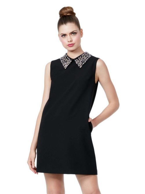 EMBELLISHED COLLAR BLACK SHIFT DRESS BLACK | RE:LUV
