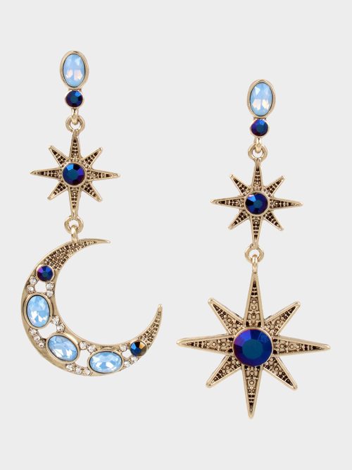 BETSEYS CELESTIAL STAR AND MOON MISMATCH EARRINGS BLUE
