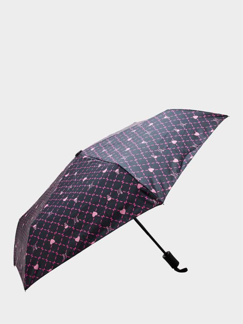 BETSEY'S HEART & SKULL PRINT UMBRELLA BLACK MULTI