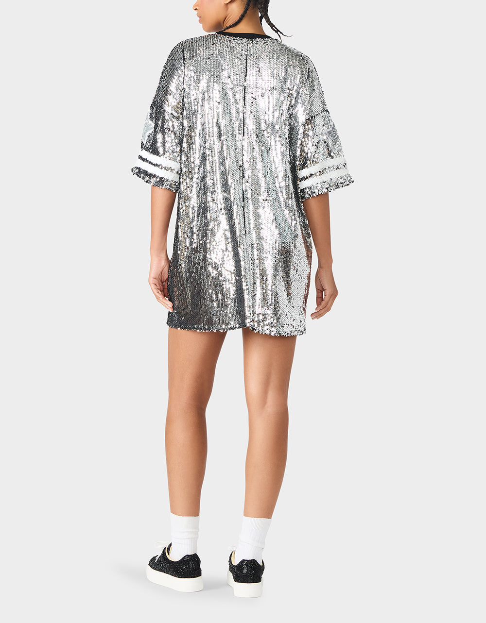 GAME DAY JERSEY SEQUIN DRESS SILVER - Image 4