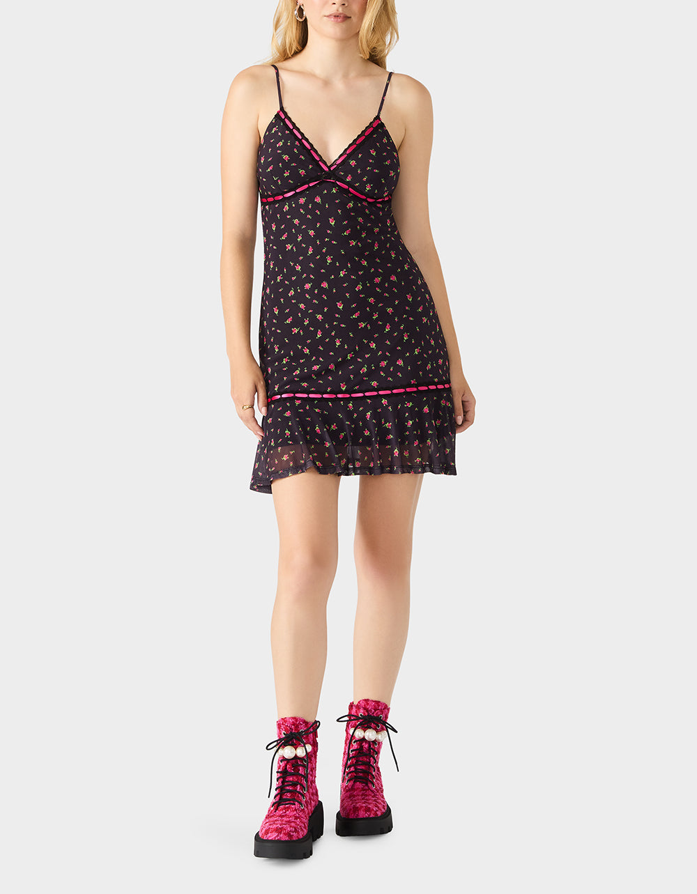 BETSEY'S ARCHIVE ROSEBUD SLIP DRESS BLACK