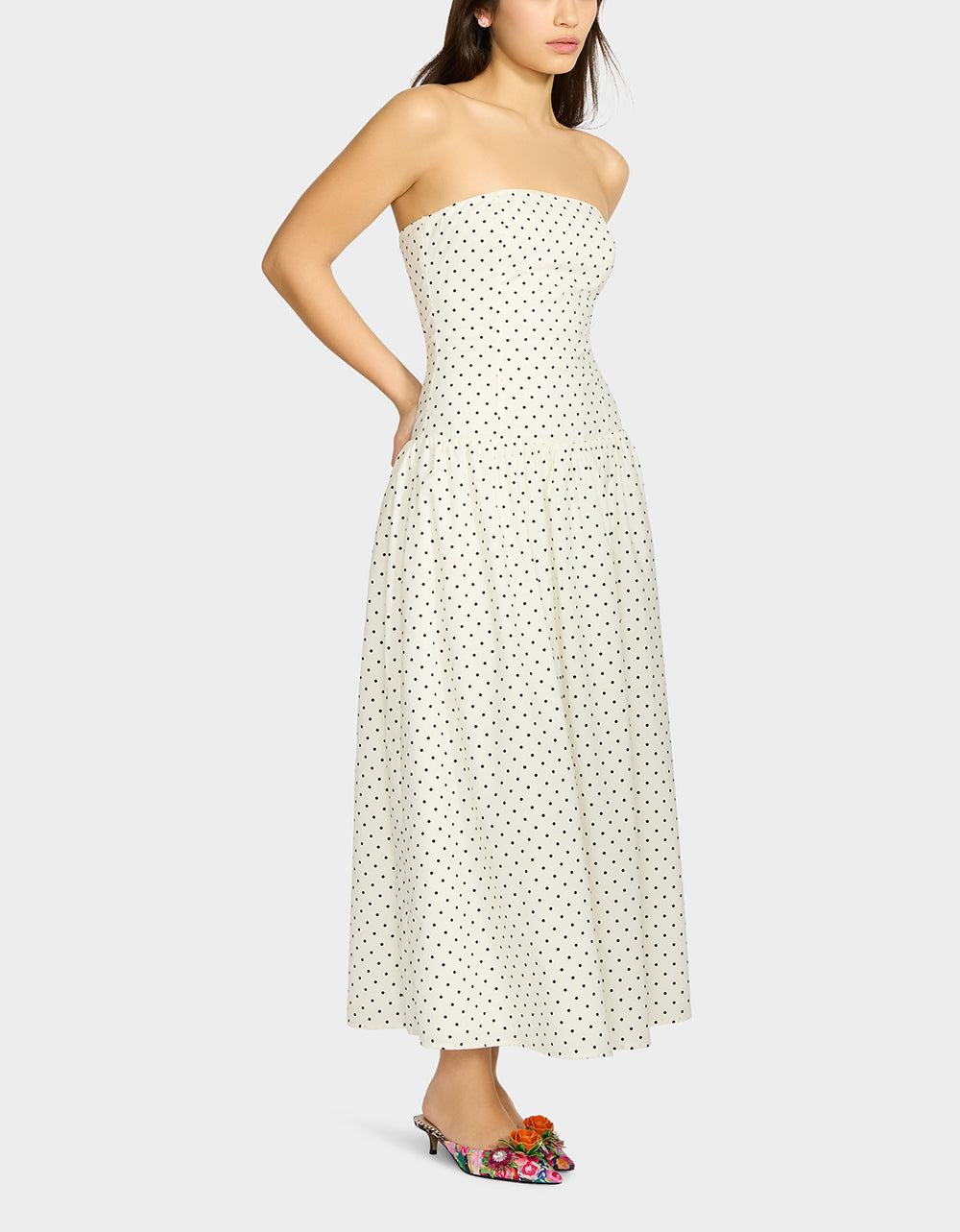 AMALIA STRAPLESS MAXI DRESS BLACK WHITE POLKA DOT - Image 6