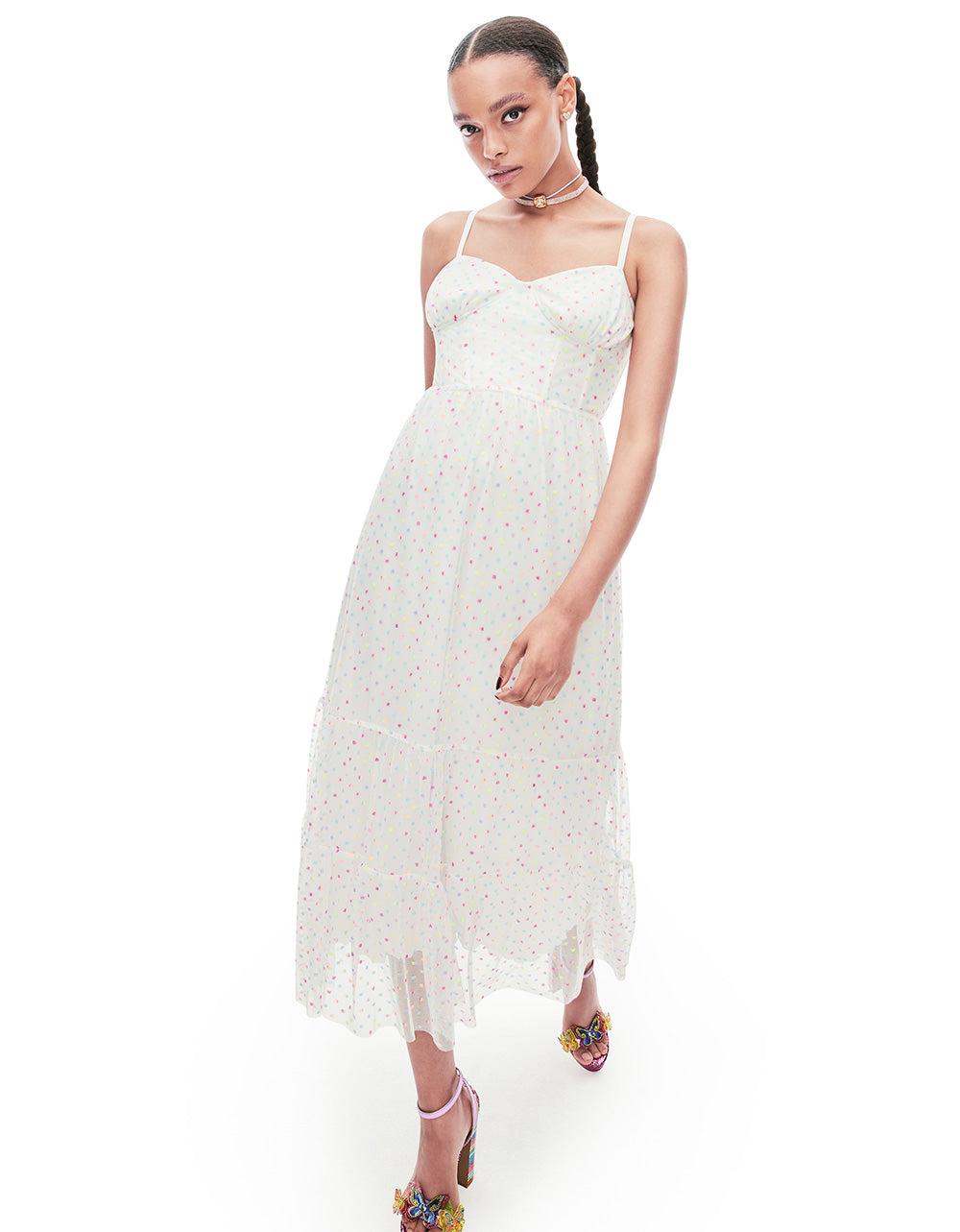 GARDEN VIBES CORSET MIDI DRESS WHITE MULTI - Image 2