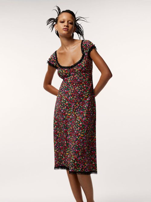 MALIBU MIDI DRESS BLACK DITSY FLORAL